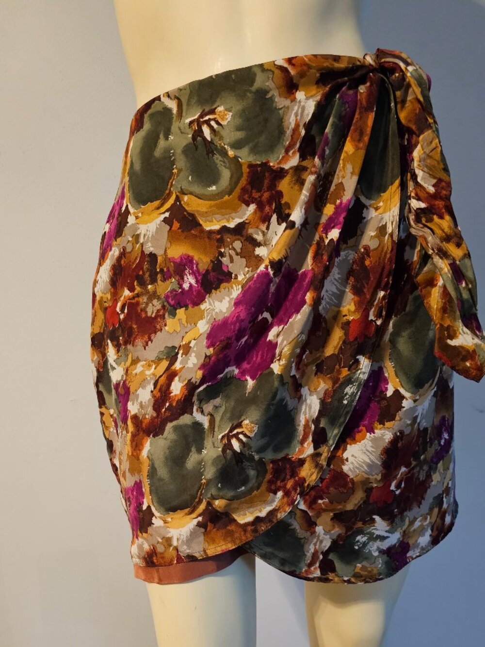 Vintage Forenza Silk Floral Wrap Mini Skirt
